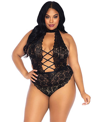 Leg Avenue - Floral Lace Crotchless Teddy