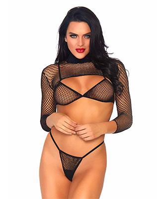 Deep Cut Fishnet Bikini Set
