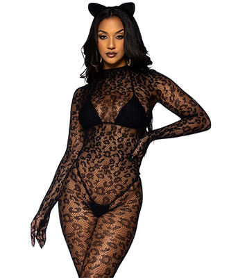 Leg Avenue Gloved Leopard Catsuit and Cat Ears