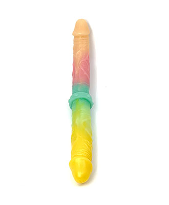 Regnbuefarget Dobbeldildo (40 cm)