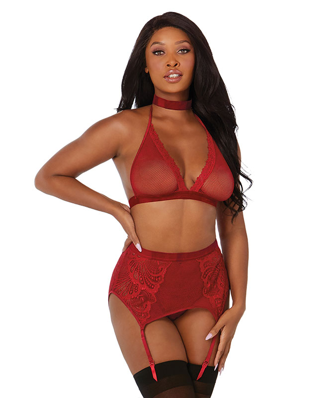Dreamgirl Red Fishnet Lace Set - Queen
