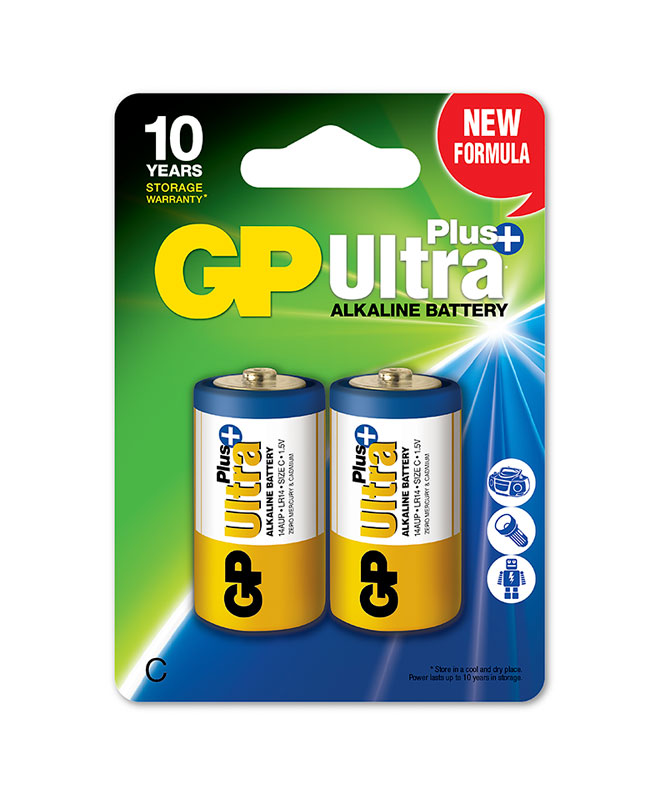GP Ultra Plus C-batteri, 2-pakk